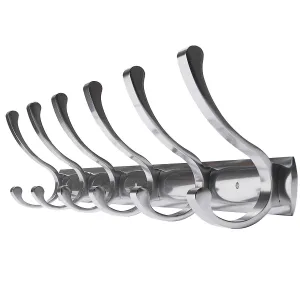 WEBI Coat and Hat Hook Bath Towel Closet Clothes Hanger Rail Garment Racks Holder - 6 Hooks, Aluminum Mirror Finish, Wall Mount, Contemporary for Entryway, Bedroom CHYU-WHG-TKL-LG-6