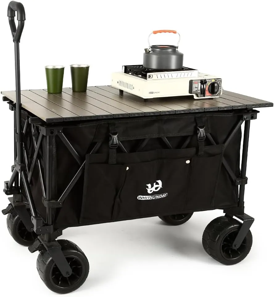 Whitsunday Collasible Wagon, Large Capacity 400Lbs, All-Terrain Wheels Heavy Duty Utility Wagon for Gardening Shopping Fishing Camping Outdoor Picnic Black