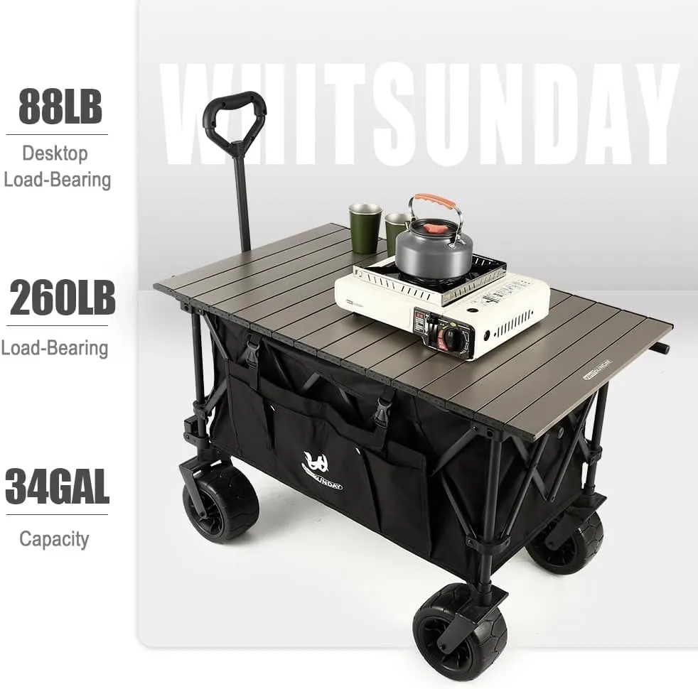 Whitsunday Collasible Wagon, Large Capacity 400Lbs, All-Terrain Wheels Heavy Duty Utility Wagon for Gardening Shopping Fishing Camping Outdoor Picnic Black