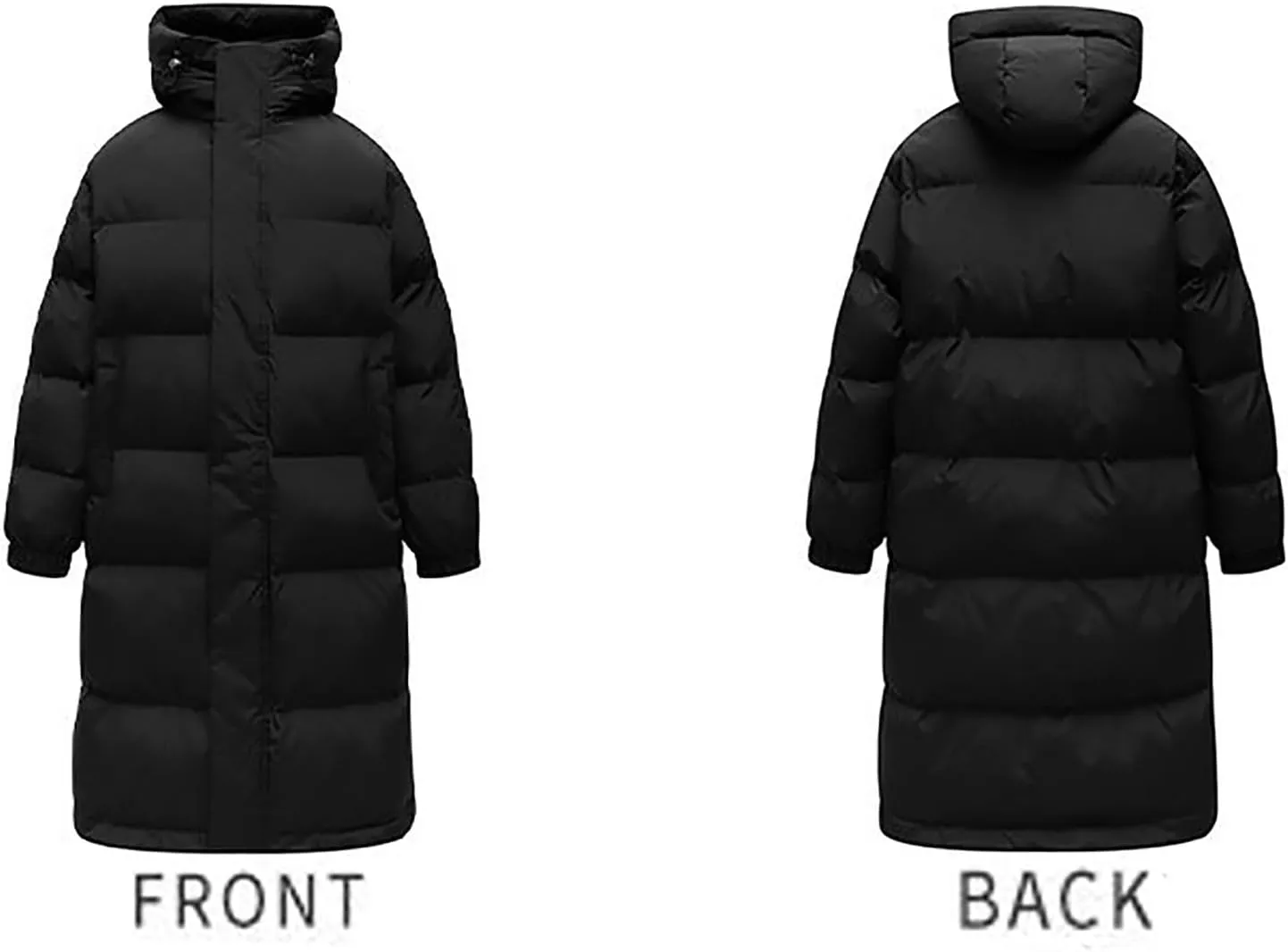 Winter Coat for Men Water Resistant Puffy Insulated Long Hooded Puffer Jacket Thicken Warm Zip Up Puffer with Pockets