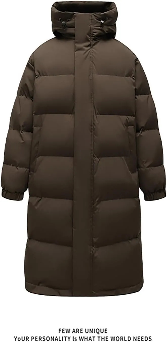 Winter Coat for Men Water Resistant Puffy Insulated Long Hooded Puffer Jacket Thicken Warm Zip Up Puffer with Pockets
