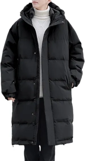 Winter Coat for Men Water Resistant Puffy Insulated Long Hooded Puffer Jacket Thicken Warm Zip Up Puffer with Pockets