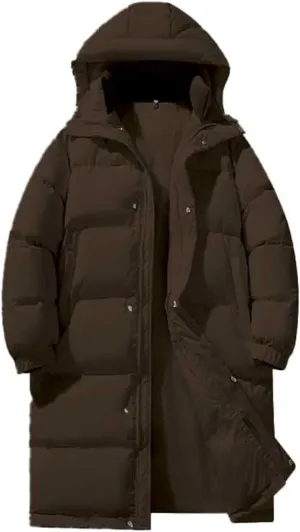 Winter Coat for Men Water Resistant Puffy Insulated Long Hooded Puffer Jacket Thicken Warm Zip Up Puffer with Pockets