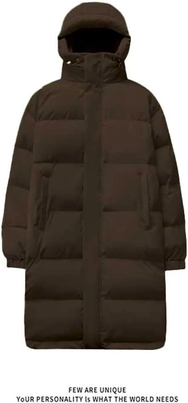 Winter Coat for Men Water Resistant Puffy Insulated Long Hooded Puffer Jacket Thicken Warm Zip Up Puffer with Pockets