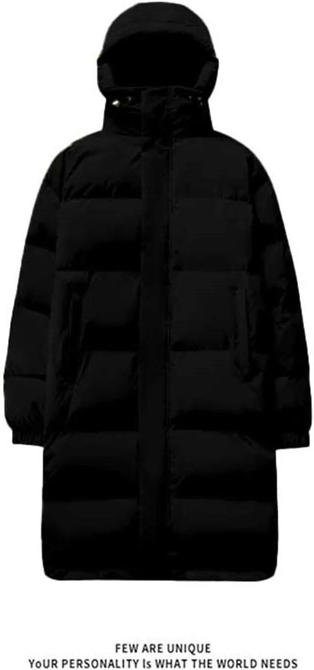 Winter Coat for Men Water Resistant Puffy Insulated Long Hooded Puffer Jacket Thicken Warm Zip Up Puffer with Pockets