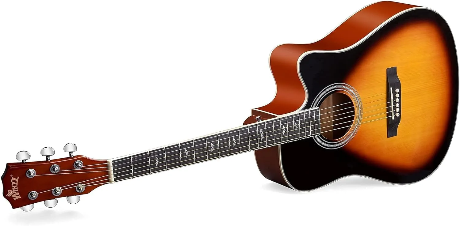WINZZ Spruce Acoustic Guitar Bundle for Adult Beginners Students with Advanced Kit 6 Steel-String, Right Hand, Sunburst, 41 Inches (AF168C-GSB-V)