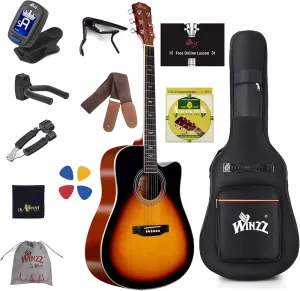 WINZZ Spruce Acoustic Guitar Bundle for Adult Beginners Students with Advanced Kit 6 Steel-String, Right Hand, Sunburst, 41 Inches (AF168C-GSB-V)