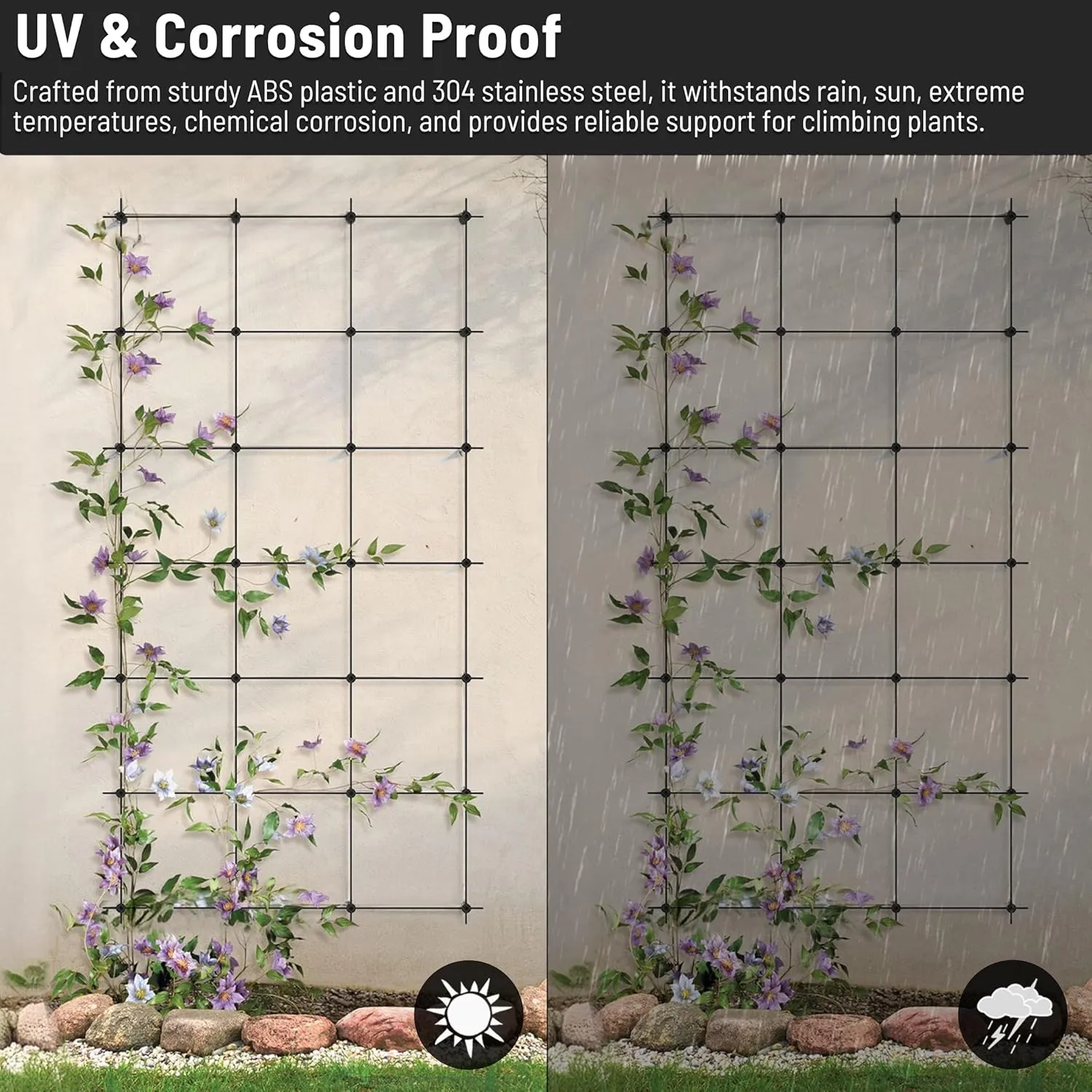 Wire Trellis for Climbing Plants Outdoor, 30-Set Black ABS Plastic Wall Wire Trellis Kit with 1/8" x 98ft Vinyl Coated Cable, Stainless Steel Cable Espalier System for Garden Fence