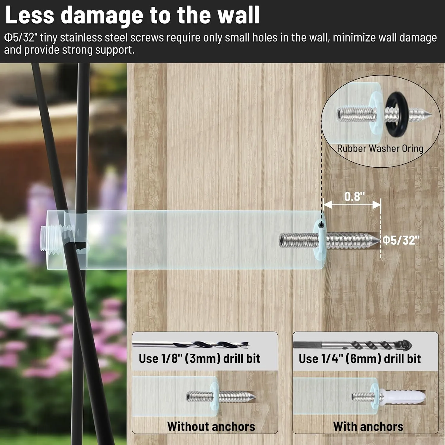 Wire Trellis for Climbing Plants Outdoor, 30-Set Black ABS Plastic Wall Wire Trellis Kit with 1/8" x 98ft Vinyl Coated Cable, Stainless Steel Cable Espalier System for Garden Fence