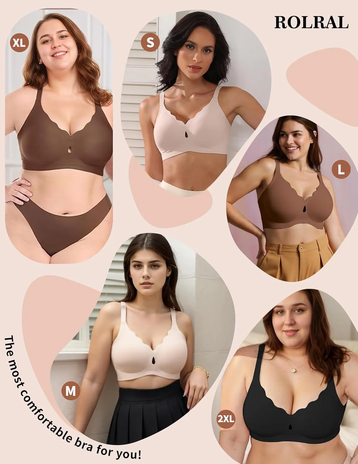 Wireless Bras for Women No Underwire Wave Push Up Seamless Full Coverage Bralettes Lift Everyday Bras