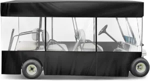 Woanger 6 Person Golf Cart Cover 6 Passenger(4 Forward   2 Rear Facing) Waterproof Golf Cart Enclosure with Zipper Car Rain Cover with Transparent Windows for Most Weathers 600D(Black)