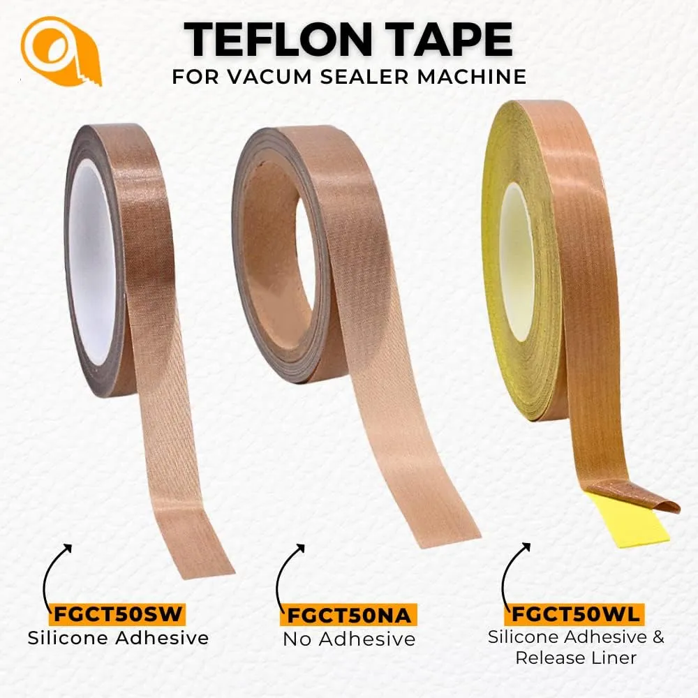 WOD FGCT50WL PTFE Teflon Tape for Vacuum Sealer Machine, 1/2 inch x 36 yds - Compatible With FoodSaver, Seal a Meal, Weston - Fibreglass Fabric with Silicone Adhesive & Release Liner