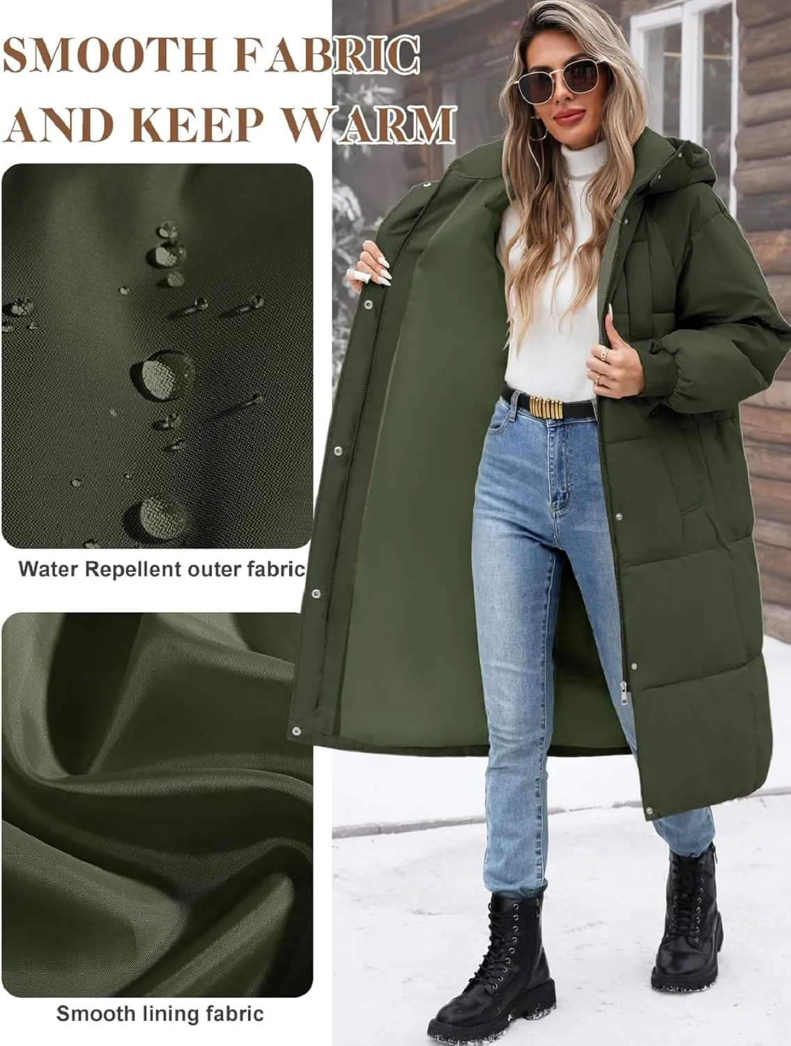 Women Long Puffer Coat Winter Warm Hooded Jacket Long Sleeve Parka Full Length Down Coats With Zip