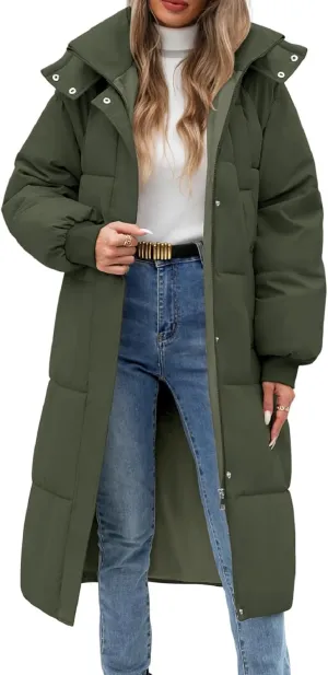 Women Long Puffer Coat Winter Warm Hooded Jacket Long Sleeve Parka Full Length Down Coats With Zip