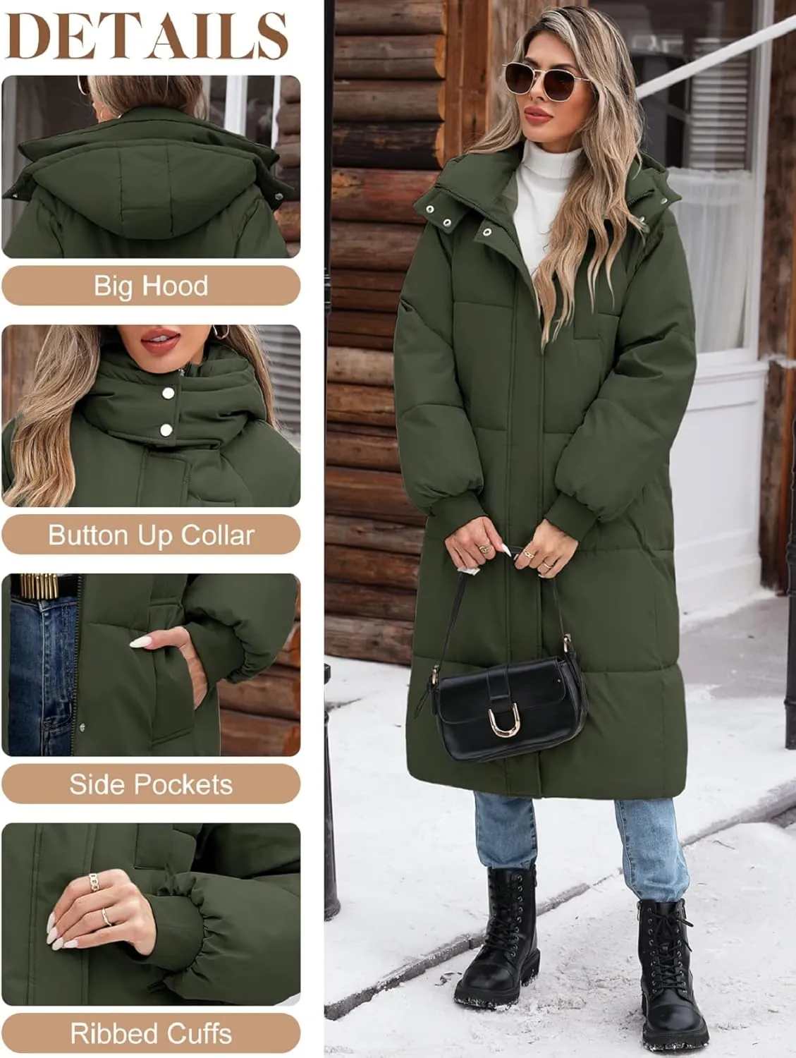 Women Long Puffer Coat Winter Warm Hooded Jacket Long Sleeve Parka Full Length Down Coats With Zip