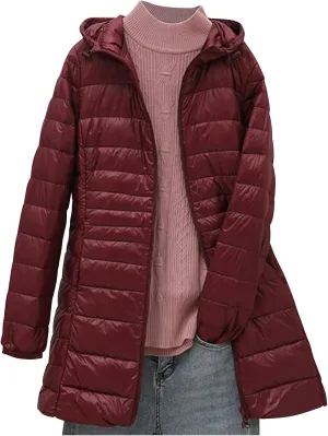 Women Mid-Long Winter Jacket Oversize Thickened Hooded Down Jacket Windproof Lightweight Quilted Puffer Coat Ski Outerwear