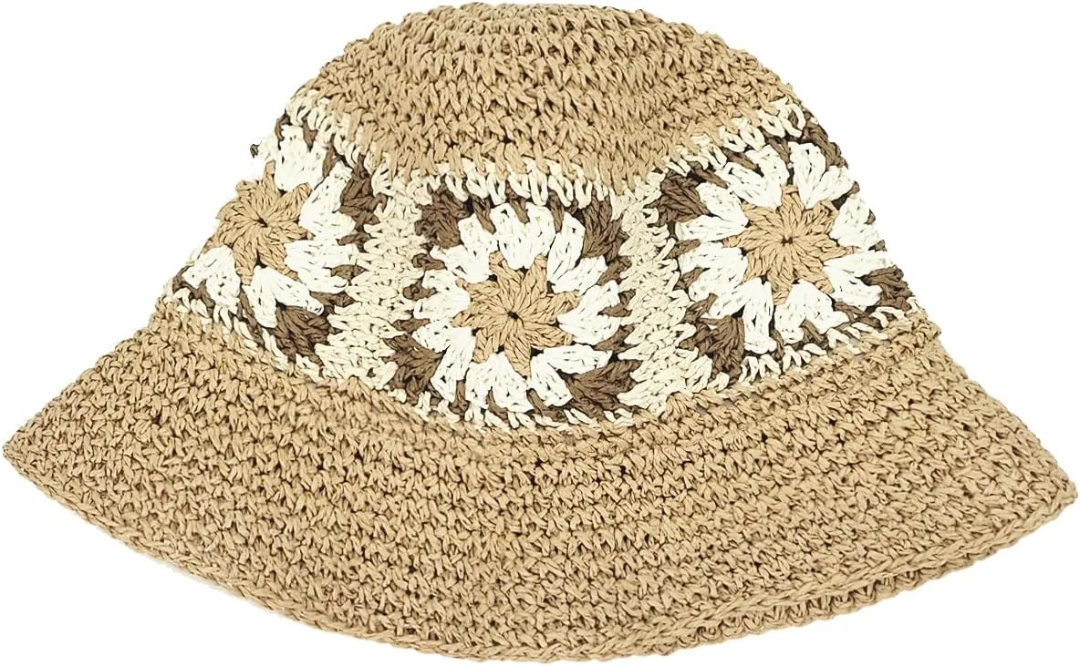 Women Straw Sun Hat Foldable Beach Hat Sunflower Floppy Bucket Hat