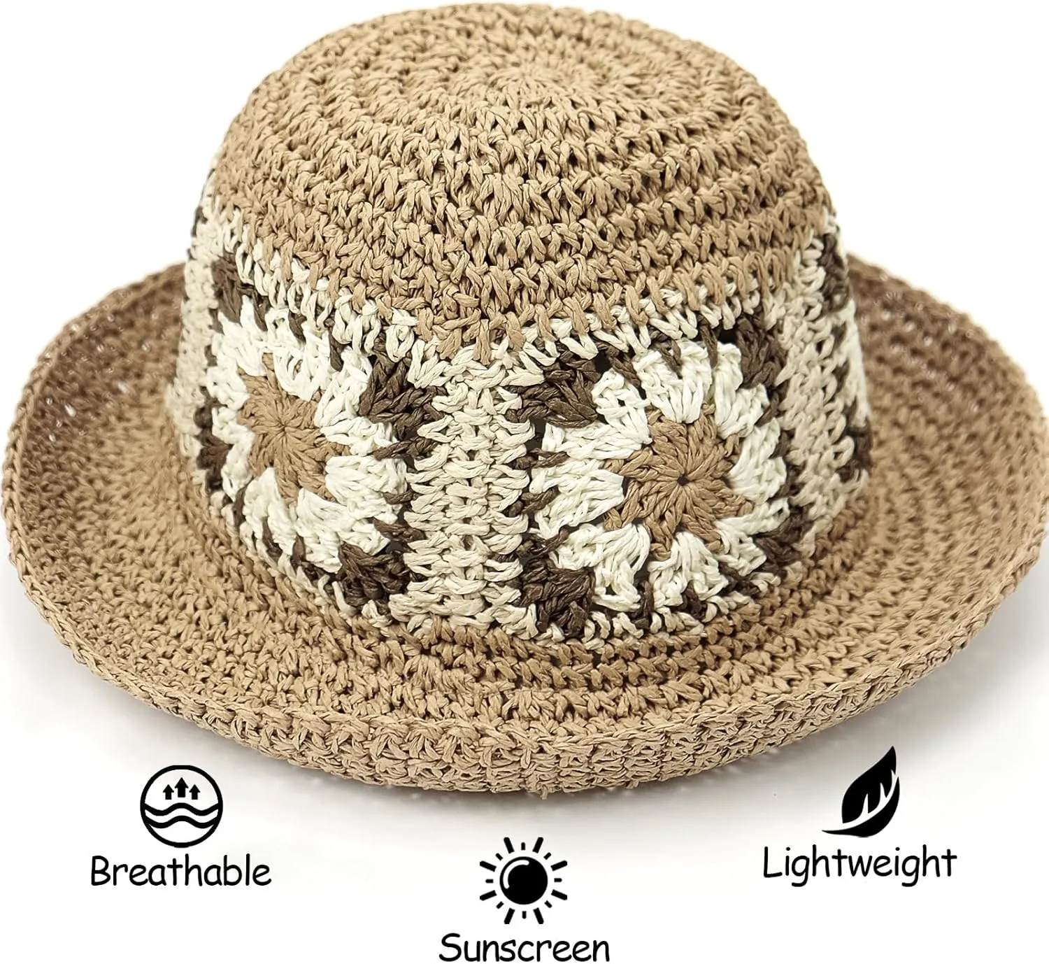 Women Straw Sun Hat Foldable Beach Hat Sunflower Floppy Bucket Hat