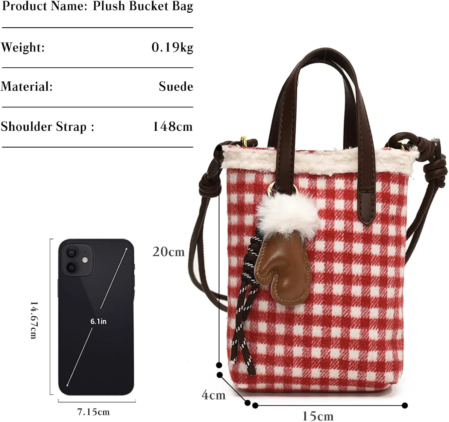 Women Suede Crossbody Bag Handbag with Lamb Wool Vintage Shoulder Bag Soft Plush Top Handle Bag Small Tote Bag
