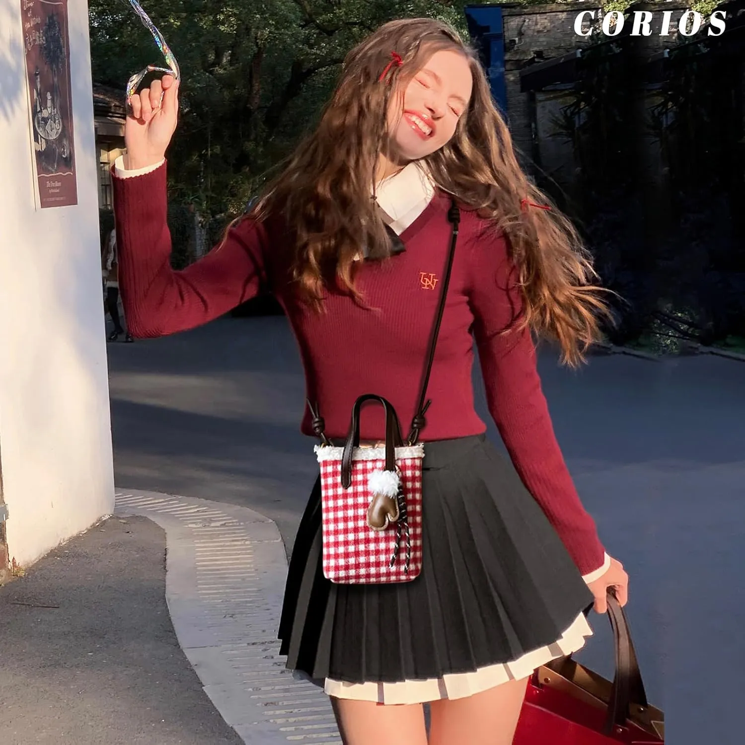 Women Suede Crossbody Bag Handbag with Lamb Wool Vintage Shoulder Bag Soft Plush Top Handle Bag Small Tote Bag
