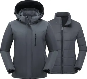 Women's 3 in 1 Ski Jacket Mountain Waterproof Windproof Winter Snow Coat Hike Snowboarding Jackets Hooded Warm Raincoat