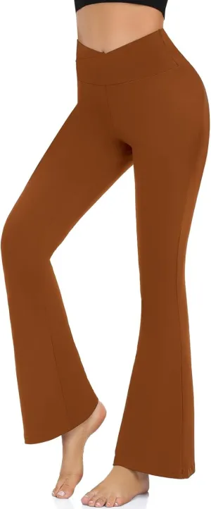 Women’s Bootcut Yoga Pants Tummy Control Flare Leggings High Waist Crossover Lounge Bell Bottom Jazz Dress Baseball Pants