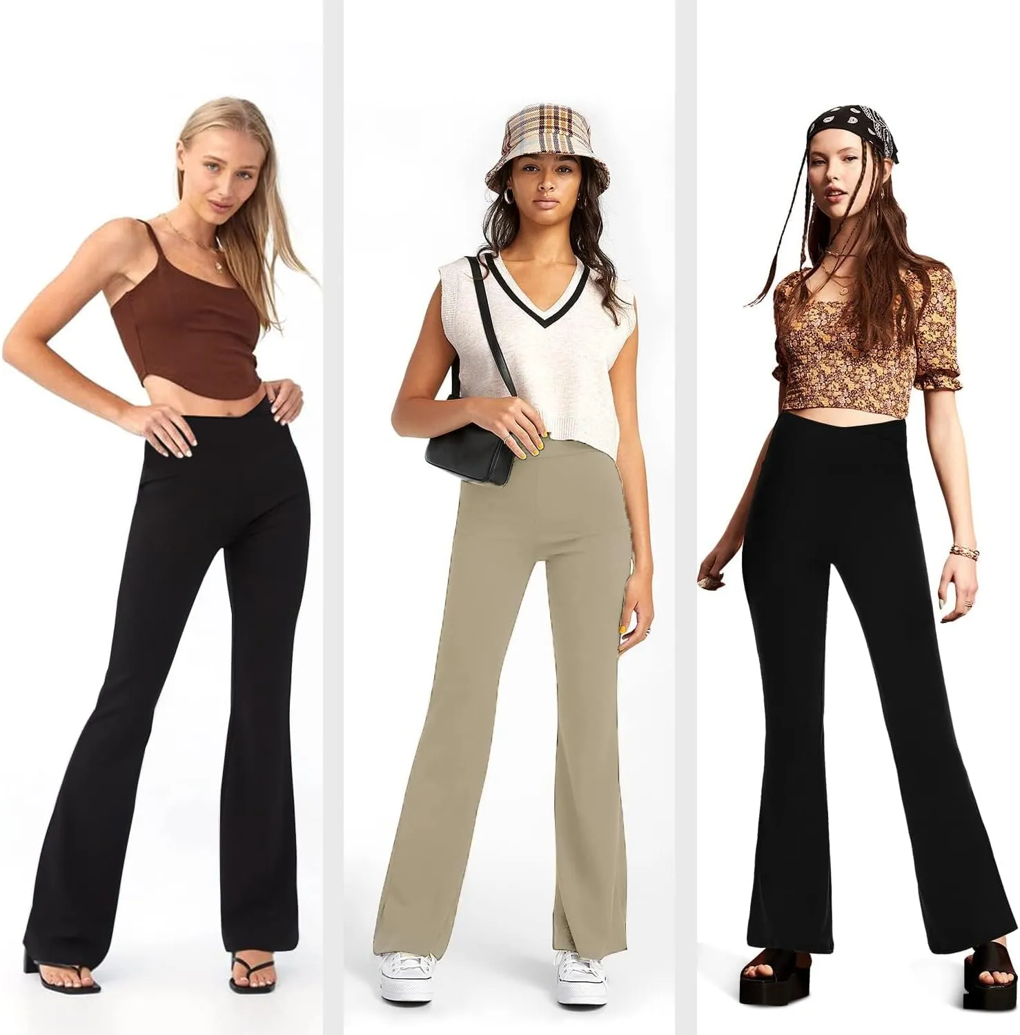 Women’s Bootcut Yoga Pants Tummy Control Flare Leggings High Waist Crossover Lounge Bell Bottom Jazz Dress Baseball Pants