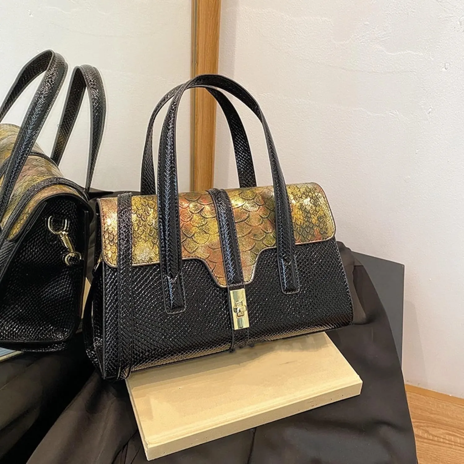 Womens Fashion Snakeskin Evening Handbag Top Handle Clutch Purse Chain Shoulder Cross-body Bag