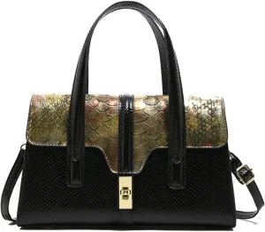 Womens Fashion Snakeskin Evening Handbag Top Handle Clutch Purse Chain Shoulder Cross-body Bag