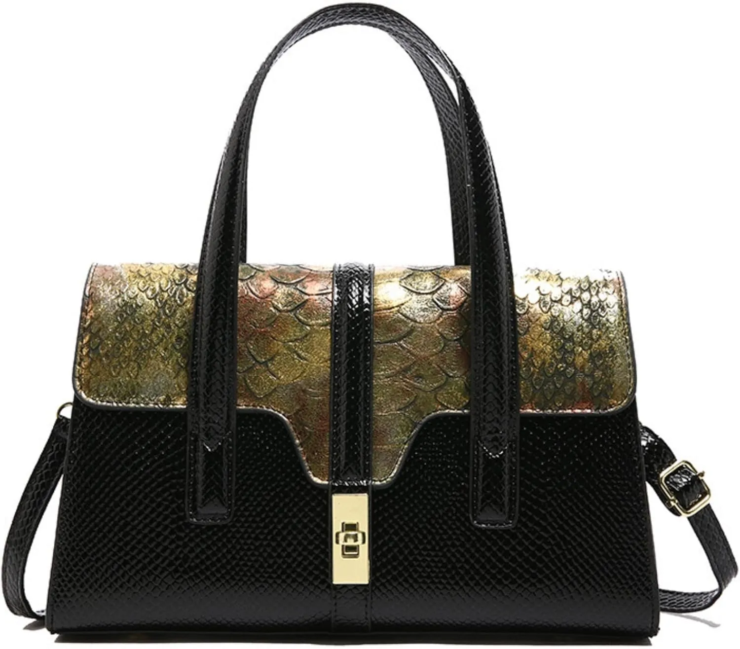 Womens Fashion Snakeskin Evening Handbag Top Handle Clutch Purse Chain Shoulder Cross-body Bag