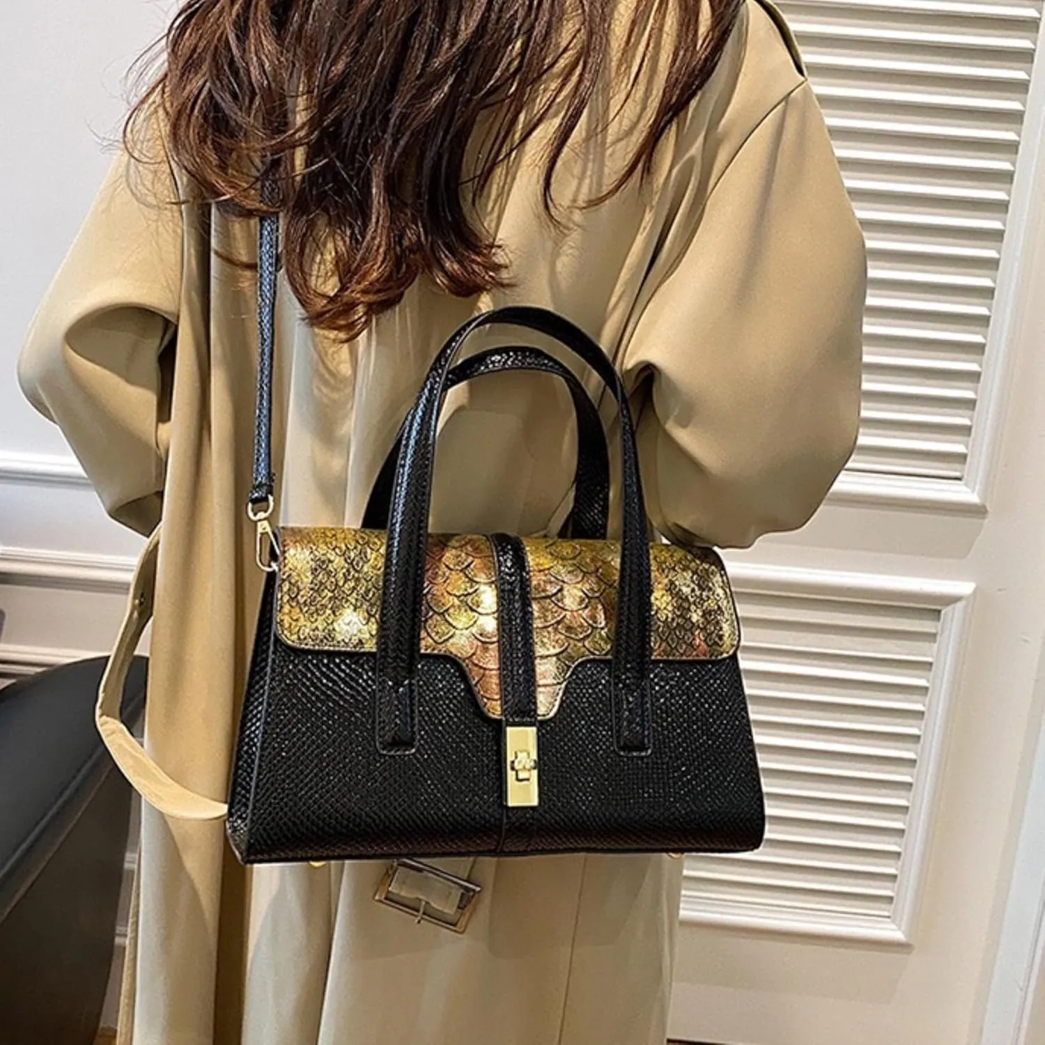 Womens Fashion Snakeskin Evening Handbag Top Handle Clutch Purse Chain Shoulder Cross-body Bag