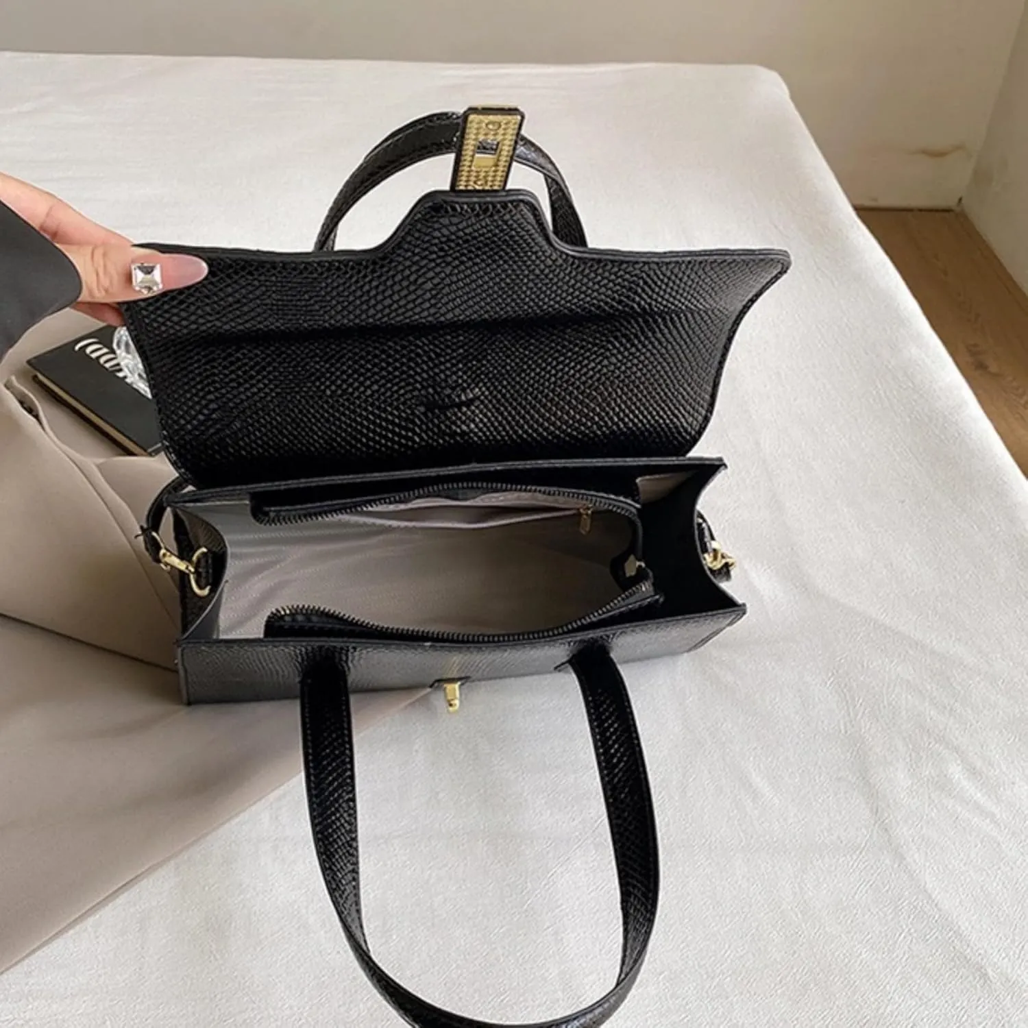 Womens Fashion Snakeskin Evening Handbag Top Handle Clutch Purse Chain Shoulder Cross-body Bag