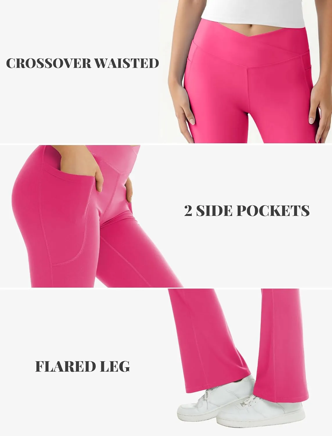 Women's Flare Yoga Pants with Pockets-V Crossover High Waisted Bootcut Yoga Leggings-Flare Workout Gym Leggings