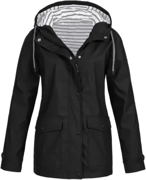 Womens Jacket Solid Hooded Jacket Windproof Outdoor Coat Plus Women's Coat Hooded Windbreaker Outdoor Trench Coat