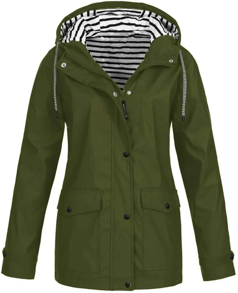 Womens Jacket Solid Hooded Jacket Windproof Outdoor Coat Plus Women's Coat Hooded Windbreaker Outdoor Trench Coat