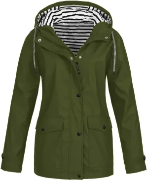 Womens Jacket Solid Hooded Jacket Windproof Outdoor Coat Plus Women's Coat Hooded Windbreaker Outdoor Trench Coat