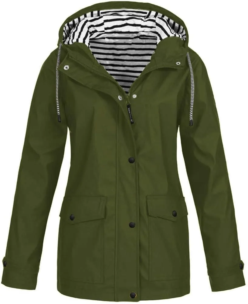 Womens Jacket Solid Hooded Jacket Windproof Outdoor Coat Plus Women's Coat Hooded Windbreaker Outdoor Trench Coat