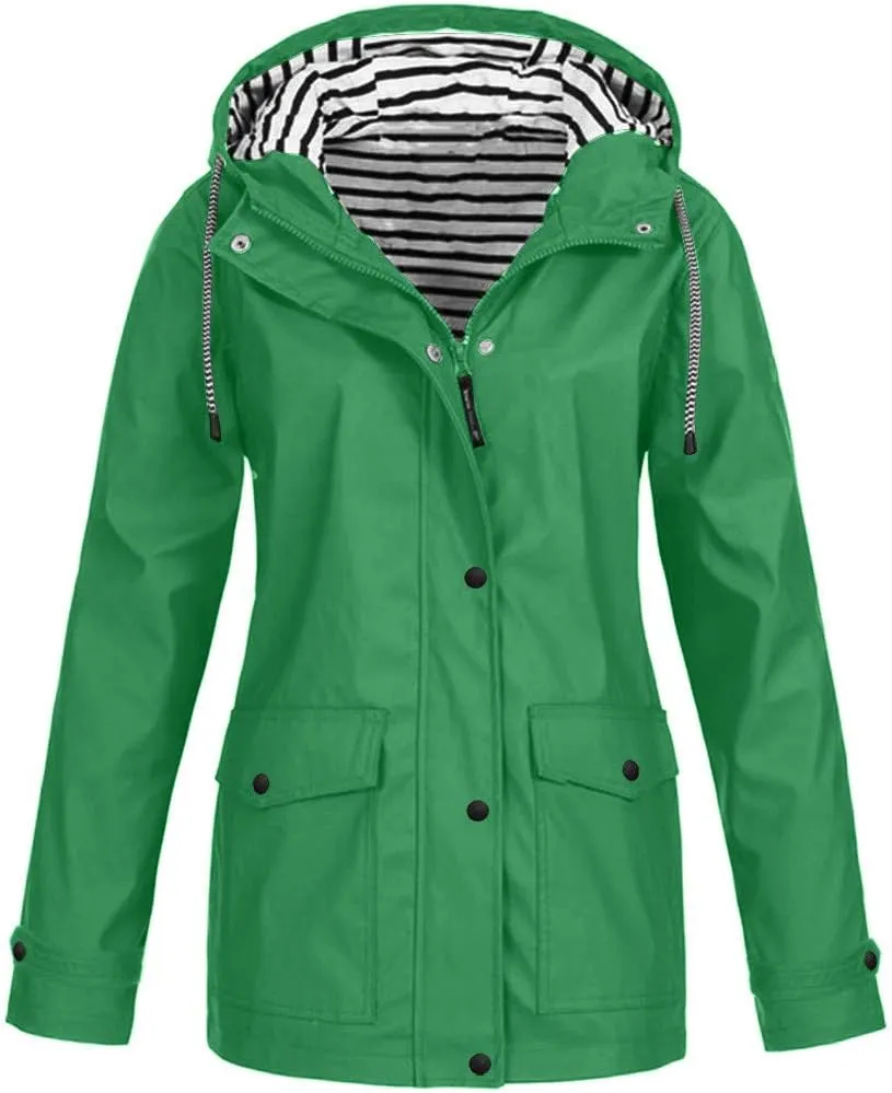 Womens Jacket Solid Hooded Jacket Windproof Outdoor Coat Plus Women's Coat Hooded Windbreaker Outdoor Trench Coat
