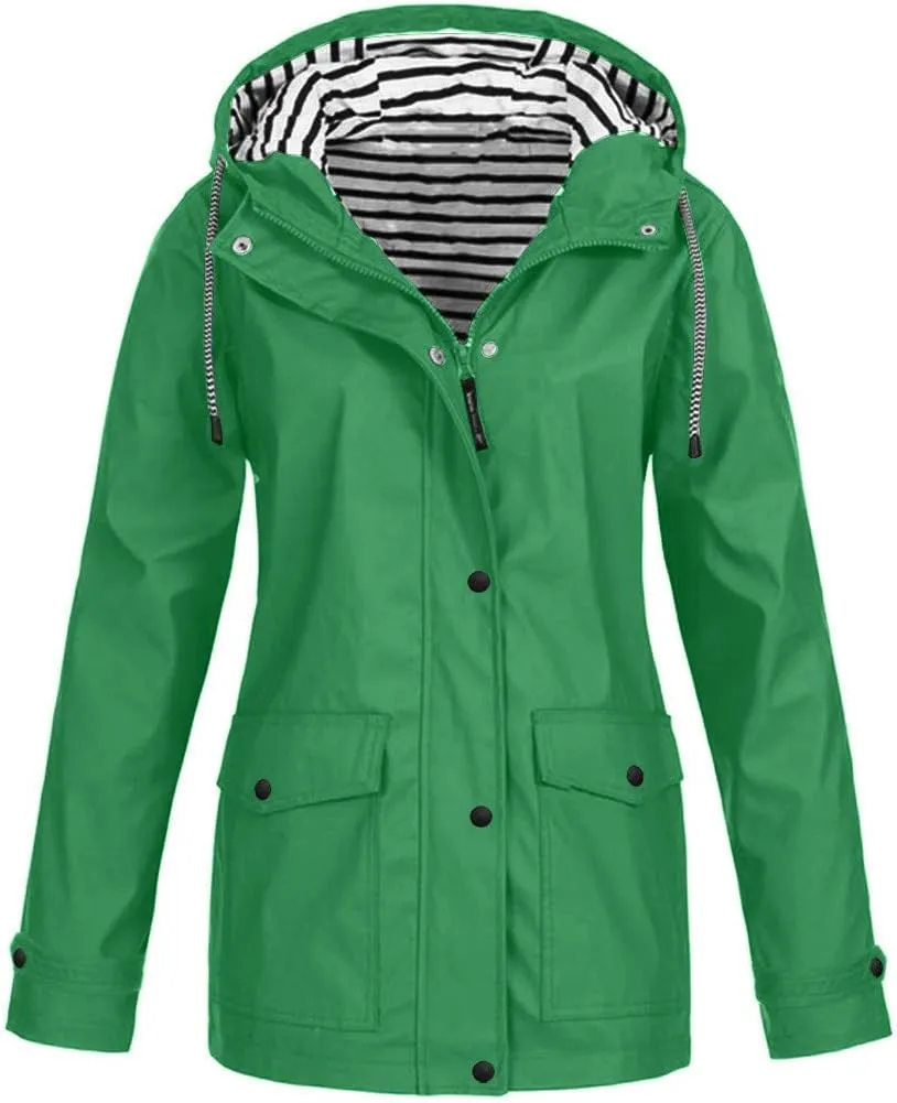 Womens Jacket Solid Hooded Jacket Windproof Outdoor Coat Plus Women's Coat Hooded Windbreaker Outdoor Trench Coat
