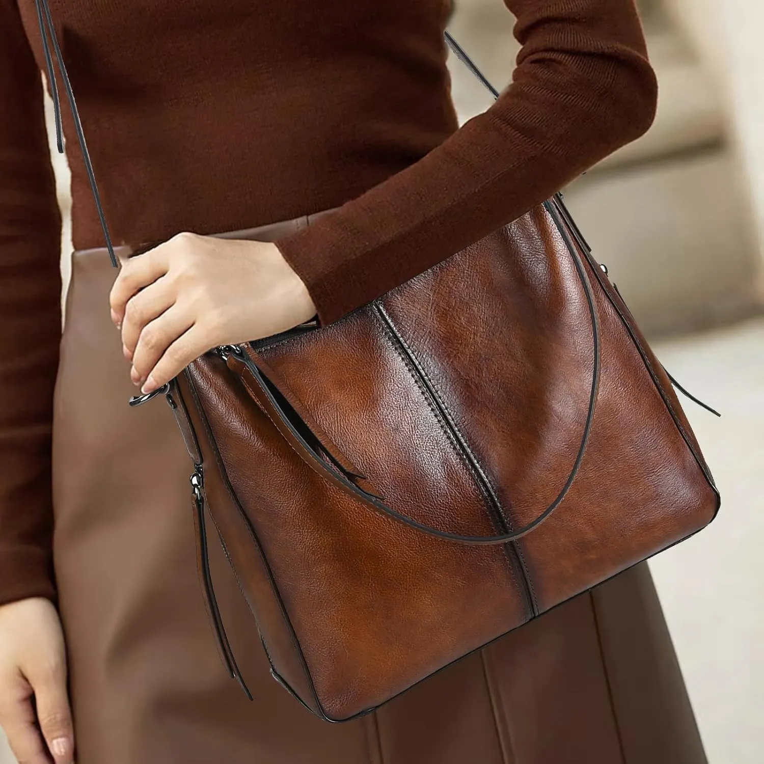 Women's leather retro shoulder bag largeHOBO bag crossbody bag