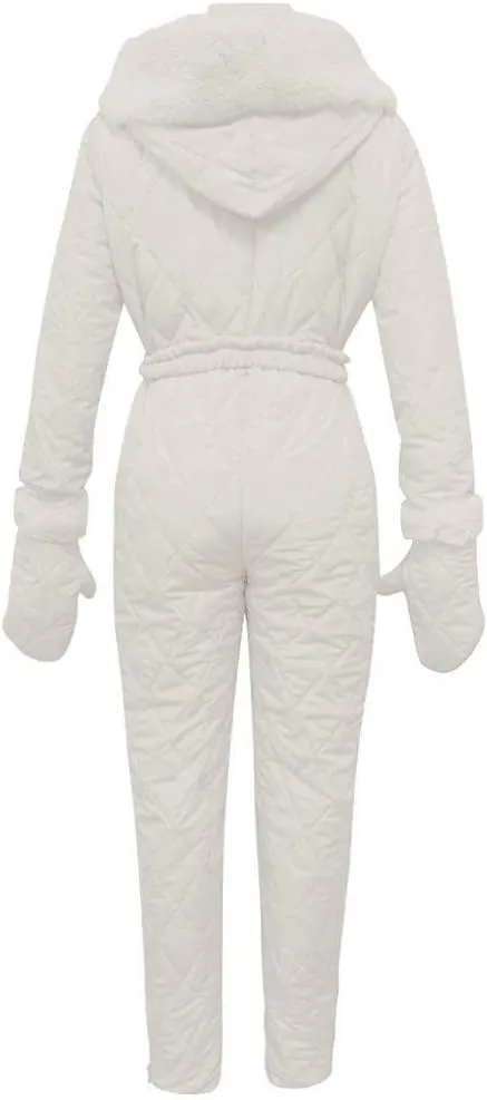Womens One Piece Ski Suits Waterproof Windproof Snowsuits Men Insulated Jumpsuits with Belts Gloves Set of Three