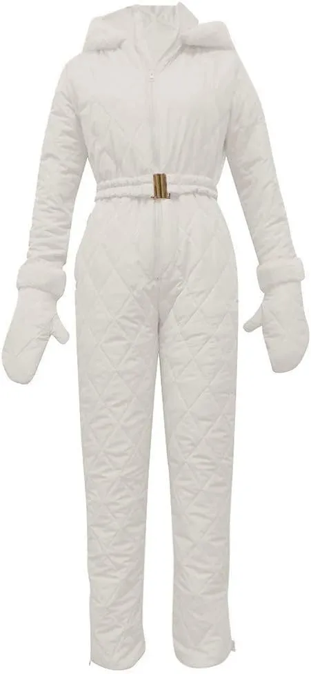 Womens One Piece Ski Suits Waterproof Windproof Snowsuits Men Insulated Jumpsuits with Belts Gloves Set of Three