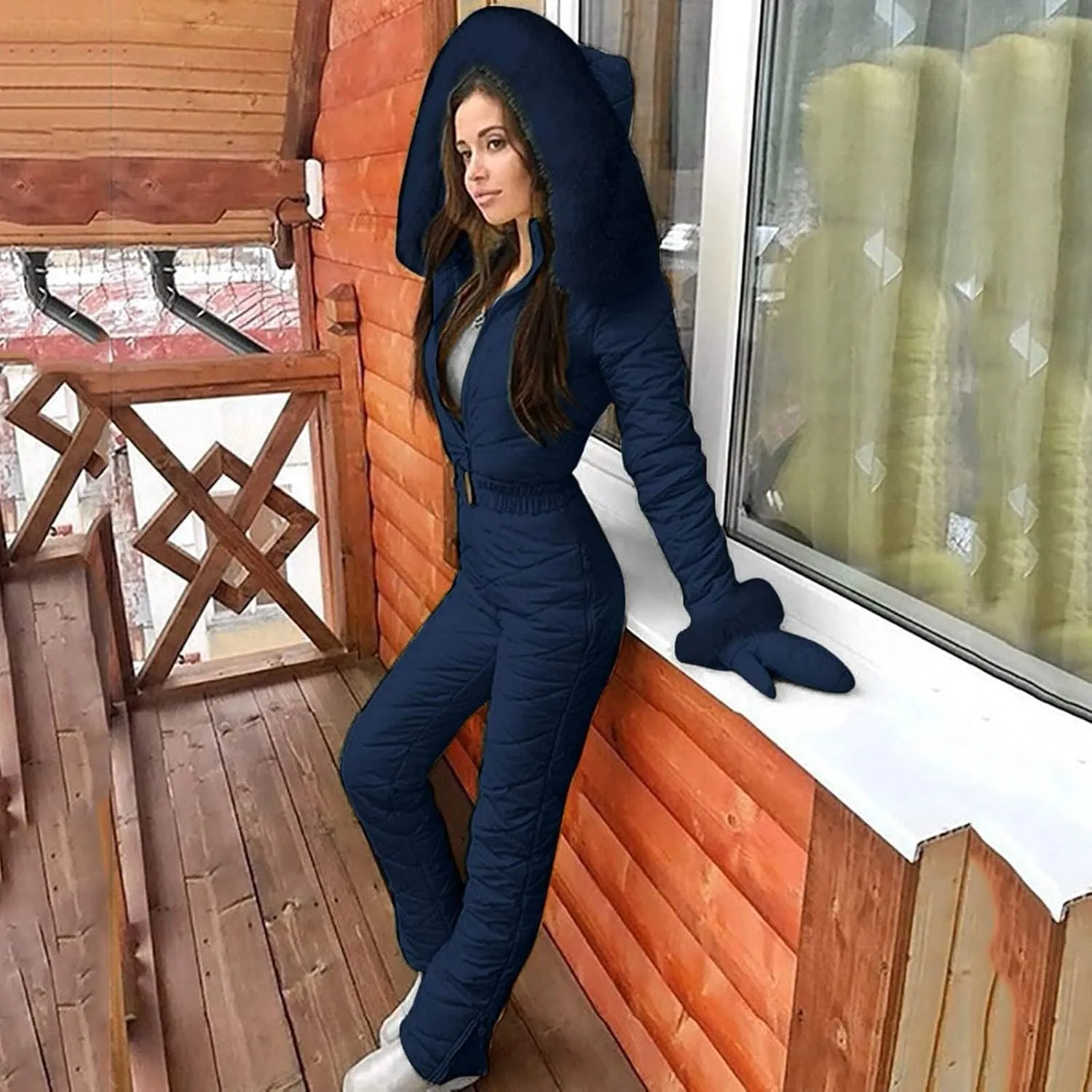 Womens One Piece Snowsuit 2024 Winter Onesie Warming Ski Suit Baggy Ski Outfits Outdoor Sports Skiwear