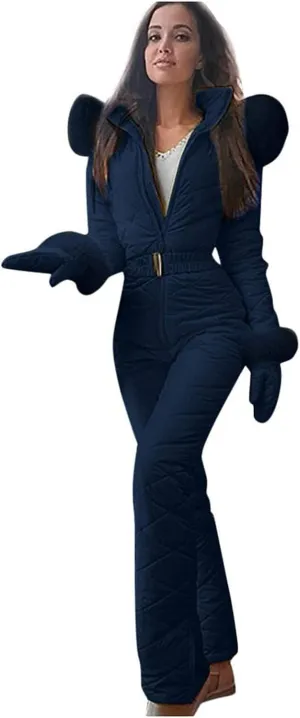 Womens One Piece Snowsuit 2024 Winter Onesie Warming Ski Suit Baggy Ski Outfits Outdoor Sports Skiwear