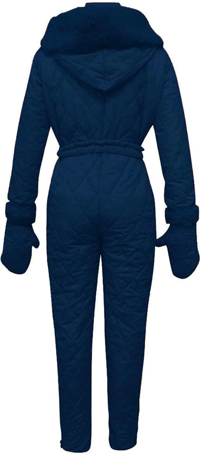 Womens One Piece Snowsuit 2024 Winter Onesie Warming Ski Suit Baggy Ski Outfits Outdoor Sports Skiwear