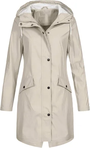 Womens Rain Jacket Solid Hooded Jacket Windproof Outdoor Coat Plus Women's Coat Water resistant Softshell Raincoat