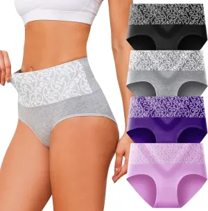Womens Underwear Cotton Tummy Control High Waisted Underwear Soft Breathable Full Coverage Panties Multipack