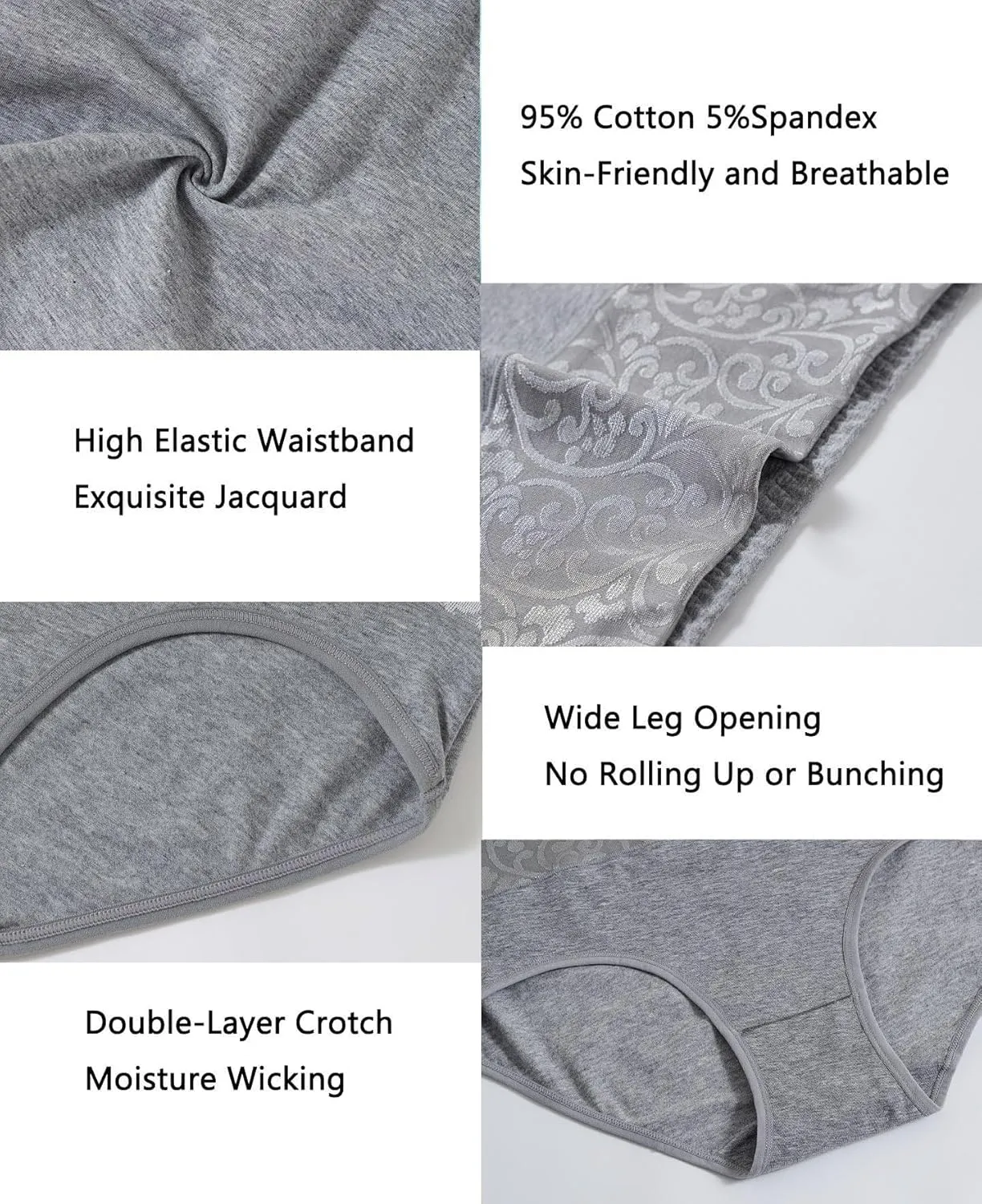 Womens Underwear Cotton Tummy Control High Waisted Underwear Soft Breathable Full Coverage Panties Multipack