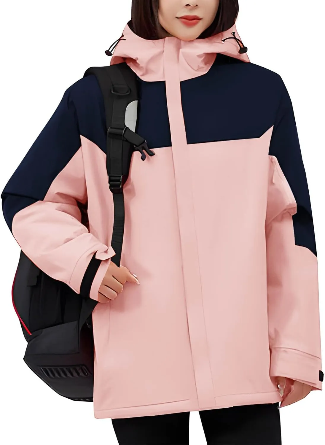 Women's Waterproof Ski Jackets Warm Long Sleeve Zip Pocket Hooded Jacket Windproof Hiking Jacket for Women Winter