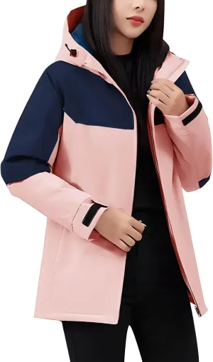 Women's Waterproof Ski Jackets Warm Long Sleeve Zip Pocket Hooded Jacket Windproof Hiking Jacket for Women Winter